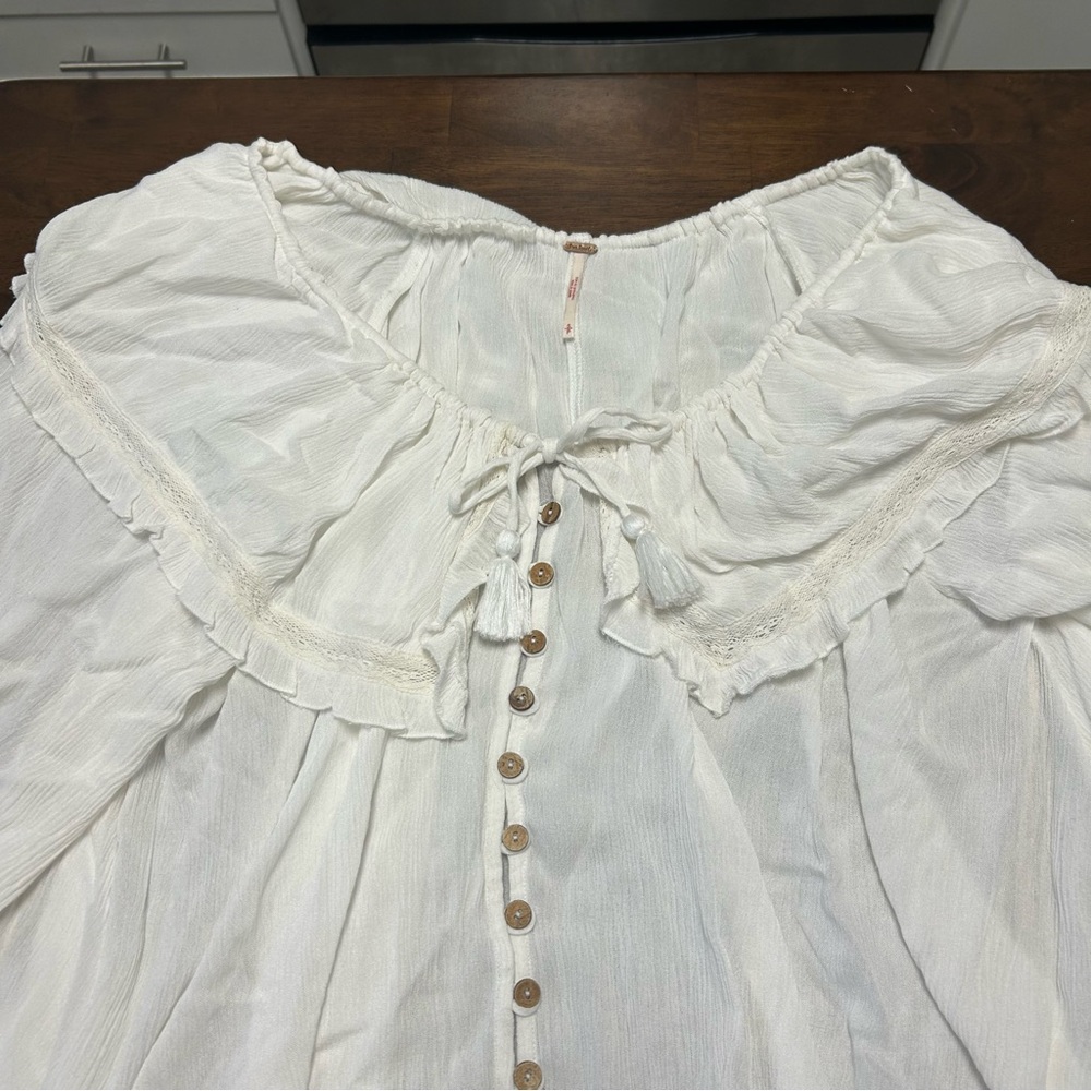 FREE PEOPLE sunrise shirt blouse in ivory white size S - Picture 7 of 16